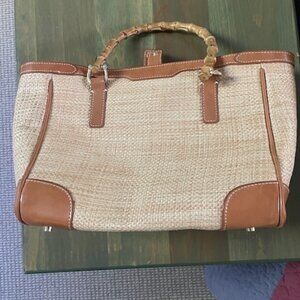 J. McLaughlin Grasscloth and Leather Handbag